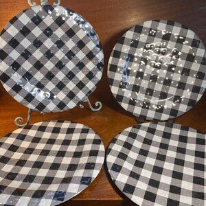 Robert Stanley Black & White Buffalo Check Melamine Dinner Plates Set Of 4